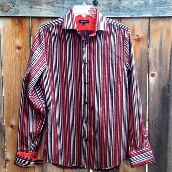 Express Mens Shirt Designer Striped Modern Fit Contrasting Flip Cuffs S - Picture 3 of 6